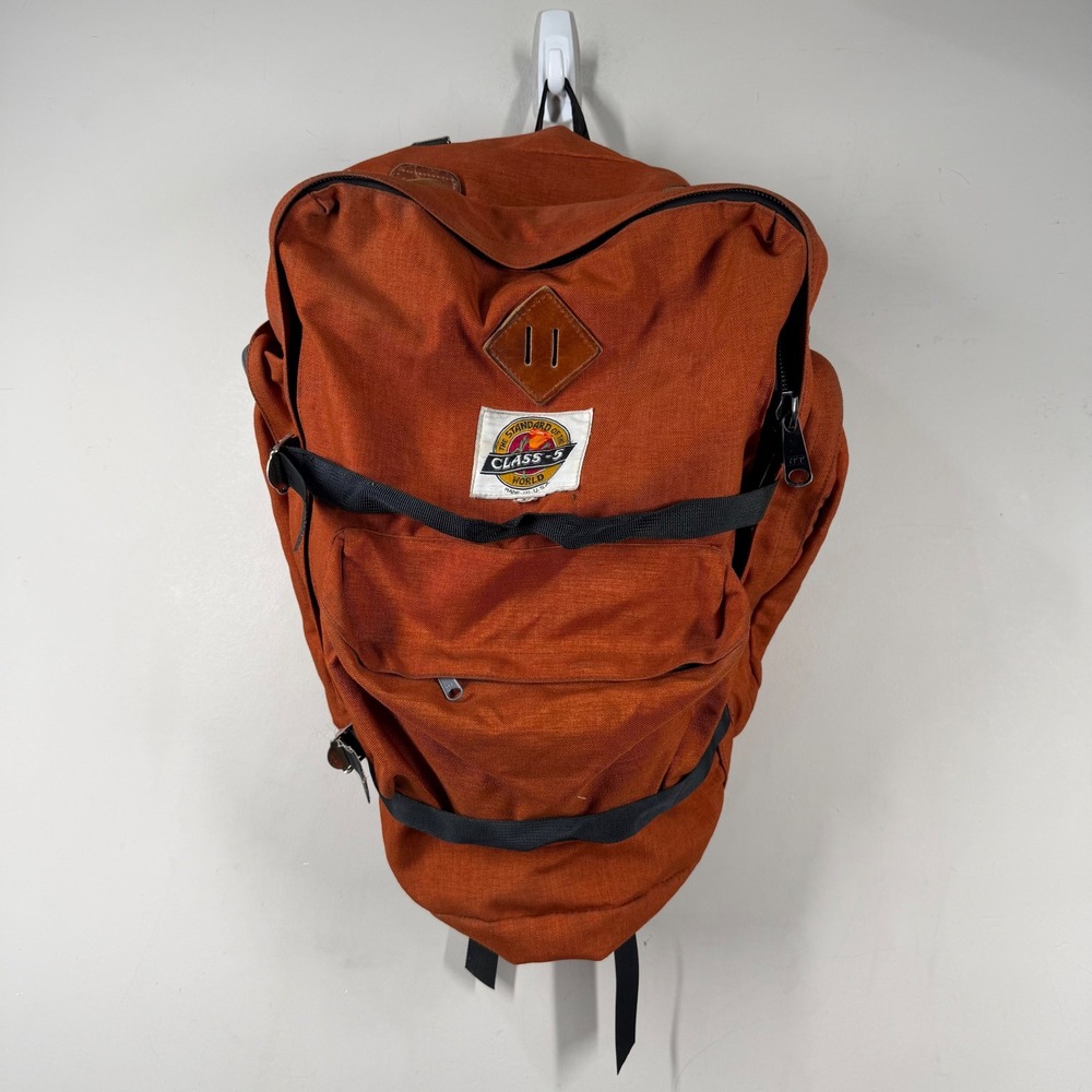 Vtg Class-5 Mountaineering Hiking Backpack Burnt Orange Canvas Rucksack USA Made